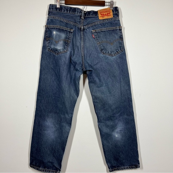 Levi’s 550 Relaxed Fit W32 L29 Distressed Dark Wash Mens Jeans 102624 - Picture 5 of 8